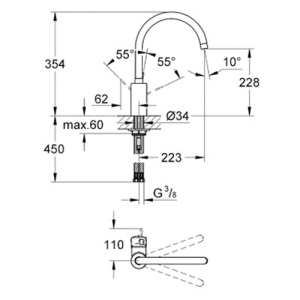 Bateria kuchenna Grohe Eurosmart Cosmopolitan stojąca chrom (32843000) 2