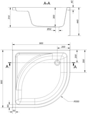 Brodzik Cersanit Tako półokrągły narożny 90 cm x 90 cm (S204-008) 3