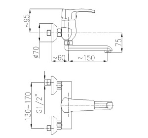 Bateria umywalkowa KFA Kwarc ścienna chrom (4200-810-00) 2