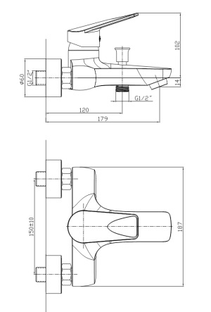 Bateria wannowa KFA Topaz ścienne chrom (4014-010-00) 2