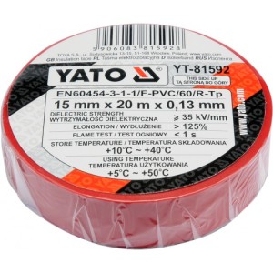 Yato Taśma elektroizolacyjna 15x0,13mm/20m PVC izolacja-max 40kV czerwona - YT-81592 2