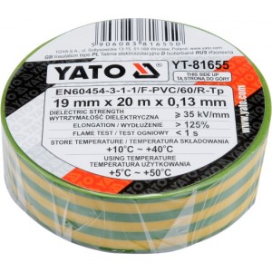 Yato Taśma elektroizolacyjna 19x0,13mm/20m PVC, izolacja-max 40kV /żółto-zielony/ - YT-81655 2
