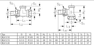 Danfoss Zawór grzejnikowy kątowy 3/4" RLV-S 20 odcinający - 003L0125 2