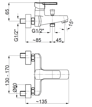 Bateria wannowa KFA Selen ścienne chrom (4414-010-00) 2