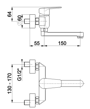 Bateria umywalkowa KFA German ścienna chrom (4510-810-00) 2