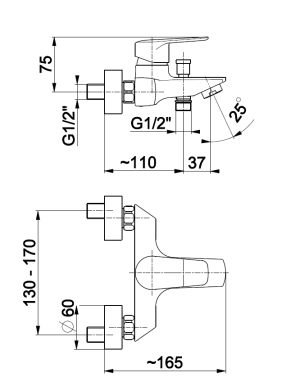 Bateria wannowa KFA German ścienne chrom (4514-010-00) 2