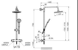 Zestaw prysznicowy KFA Luna z deszczownicą z baterią termostatyczną chrom (5716-910-00) 2