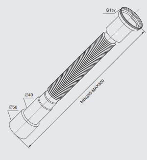 Syfon Rawiplast Złącze uniwersalne rozciągane 6/4”x40/50 L-350-800mm (B311) 2