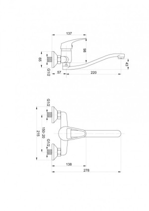 Bateria kuchenna Hydroland Atut ścienna chrom (B394) 2