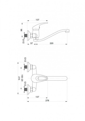 Bateria kuchenna Hydroland Jowisz ścienna chrom (B384) 2