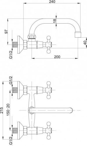 Bateria umywalkowa Hydroland Retro ścienna chrom (5900238565171) 2