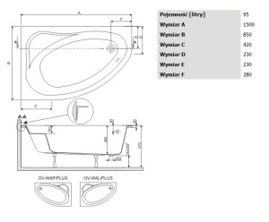 Wanna Sanplast Eko* Plus narożna asymetryczna lewa 150 x 85cm (610-131-0250-01-000) 2