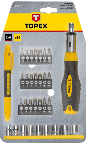 Topex Końcówki wkrętakowe z uchwytem 34szt. - 39D522 2
