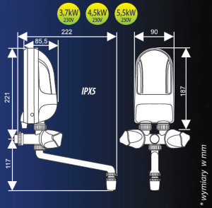 Przepływowy podgrzewacz wody Dafi AGADAFPPO0001 5.5 kW 0.6 MPa (921620) 3