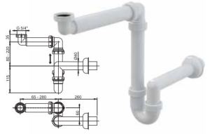 Syfon Alca plast rurowy 5/4" DN40 oszczędzający miejsce biały (A434) 2