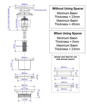 McAlpine Korek automatyczny klik-klak 5/4" duży chrom (CWP60-CB) 2