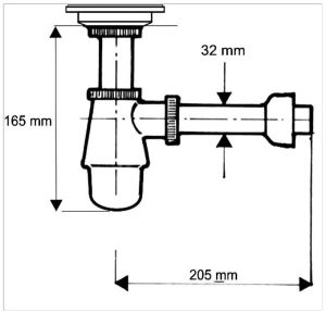 Syfon McAlpine butelkowy 5/4" DN32 niski chrom (220+255CB) 2