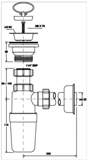 Syfon McAlpine butelkowy 5/4" DN32 biały (HC1L-J) 2