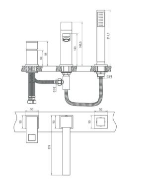 Bateria wannowa Deante Yoka 3-otworowe chrom (BCZ 013M) 2