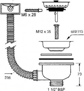Syfon McAlpine Spust z sitkiem pojedynczy 1,5" (FSW50PR) 2