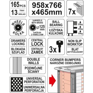 Wózek narzędziowy Yato 7 szuflad z wyposażeniem (YT-55293) 4