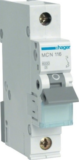 Hager Wyłącznik nadprądowy 1P C 16A 6kA AC (MCN116E) 1
