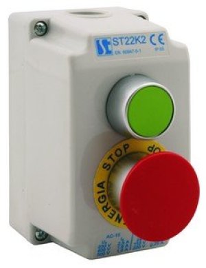 Spamel Kaseta sterownicza 2-otworowa z przyciskiem krytym zielonym i bezpieczeństwa - ST22K23-1 1