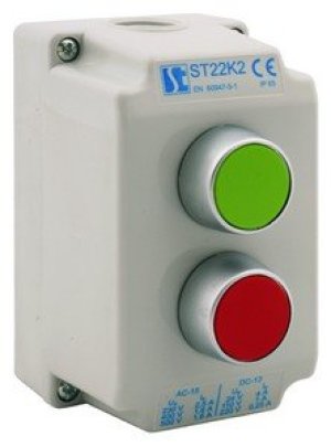 Spamel Kaseta sterownicza 2-otworowa z przyciskiem krytym zielonym i czerwonym - ST22K21-1 1