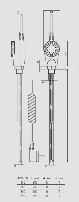 Onnline Grzałka elektryczna 1/2" 900W GRBT z termostatem - W-034 3