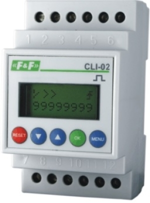 F&F Licznik impulsów 24-264V AC/DC 1P 8A 8 cyfr modułowy CLI-02 1