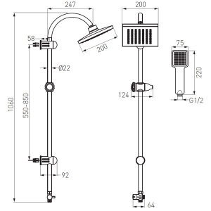 Zestaw prysznicowy Ferro Squerto z deszczownicą chrom (NP22) 2