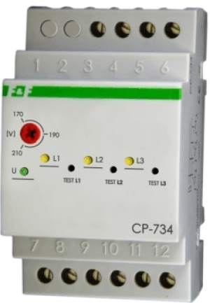 F&F Przekaźnik kontroli napięcia 3-fazowy 3x(50-450V)+N 3Z 8A 170-210V AC CP-734 1
