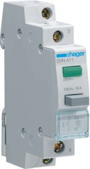 Hager Przełącznik przyciskowy z lampką zieloną 16A 1Z 230V AC SVN411 1