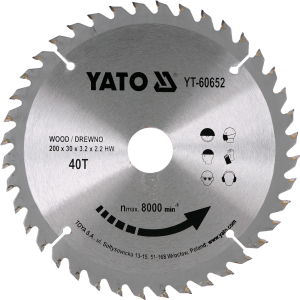 Yato Piła tarczowa do drewna z węglikiem wolframu 40T 200x30mm (YT-60652) 1