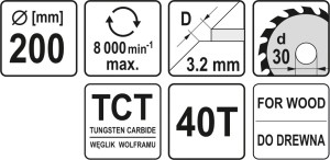 Yato Piła tarczowa do drewna z węglikiem wolframu 40T 200x30mm (YT-60652) 3