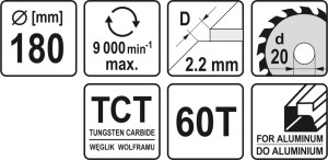 Yato Piła tarczowa do aluminium 180x52x20mm YT-60907 3