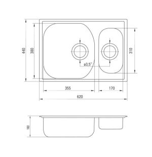Zlewozmywak Deante  Xylo 1,5-komorowy bez ociekacza 62x44cm stal szlachetna - ZEX 0503 2