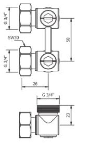 Basic Zawór przyłączeniowy kątowy z stożkami 3/4"x3/4" (C093100402) 2