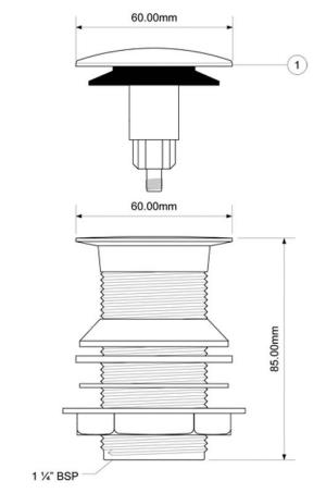 McAlpine Korek automatyczny klik-klak Glasgow 5/4" duży chrom (CWU60-CB) 2