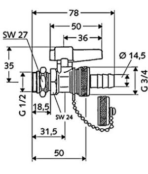 Schell Kurek kulowy spustowo-napełniający z pokrętłem dźwigniowym 1/2" chrom 139940399 2