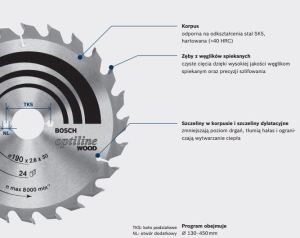 Bosch Piła tarczowa Optiline Wood H 190x2,6x20mm 48 zębów 2608640614 5