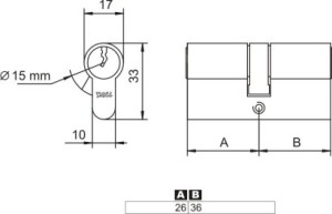 LOB Wkładka asymetryczna YETI 25x30mm mosiężna 2