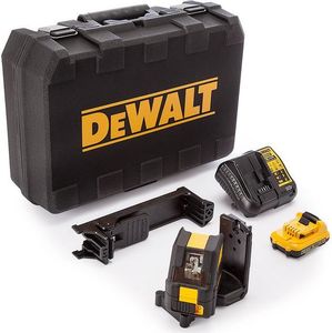 Dewalt DEWALT Urządzenie laserowe (Laser liniowy - wiązka czerwona - do wyznaczania pionu i poziomu, samoustalający, 2 promienie, dokładność +/-0,3 mm/m, możliwa współpraca z detektorem wiązki, zasilany akumulatorem 10,8V (akumulator w zestawie), kufer) 1