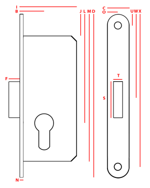 Jania Zamek wpuszczany bramowy wkład prawy 90x63 - Z112 2