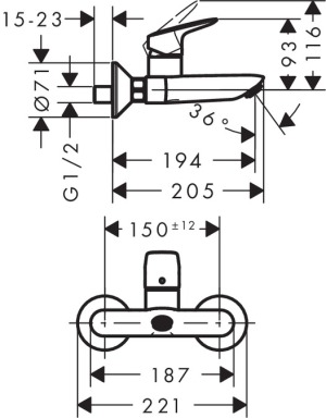 Bateria umywalkowa Hansgrohe Logis ścienna chrom (71225000) 2