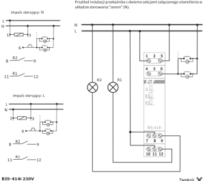 F&F Przekaźnik bistabilny BIS-414i sekwencyjny na szynę DIN 1-funk230V lub 24V AC/DC, I=2x16A InRush 160A/20ms styk 2x1P zaciski śrubowe 1 moduł 2