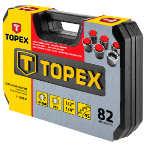 Zestaw narzędzi Topex Zestaw kluczy nasadowych 1/4" 1/2" 82szt. (38D694) 4