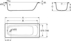 Wanna Roca Contesa prostokątna 160 x 70cm (A2359K0000) 2