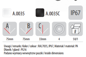 Pawbol Puszka n/t IP67 4xPG16 5 zacisków 11P szara A.0035 4