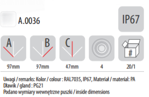 Pawbol Puszka n/t IP67 4xPG21,5 5 zacisków 27P szara A.0036 2